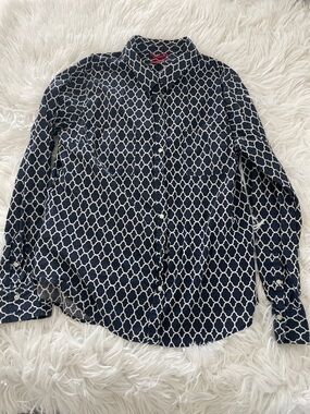Merona Navy and White Geometric Button-Up Blouse